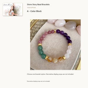 Multicolor round bead bracelet: A - Color Block. One selected bracelet; decorative display props are not included. Optional digital greeting card shown.