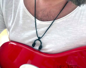 Collar con auriculares de DJ: colgante musical de acero inoxidable