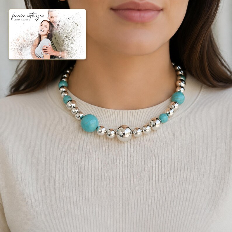 Turquoise Tone Bead Jewelry, worn lifestyle view, photo 5.