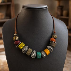 Rose Gold and Bronze Statement Beaded Necklace shown individually as a coordinating option for the mix and match necklace set