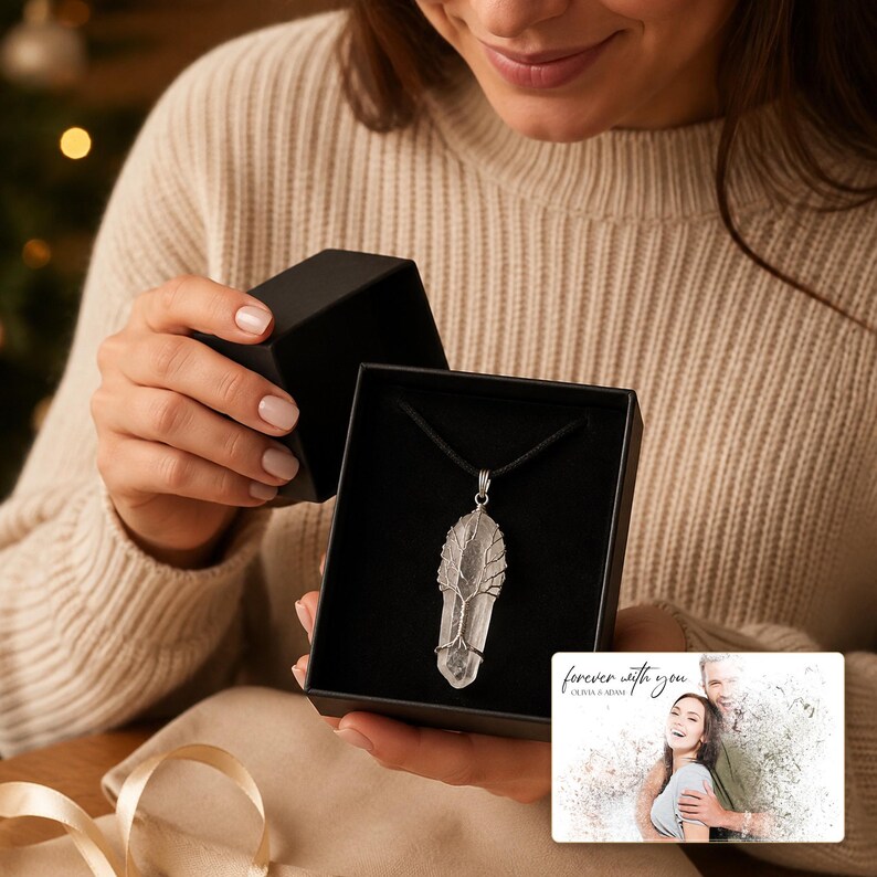 Tree Wire Pendant Necklace, gift receiving view, photo 14.