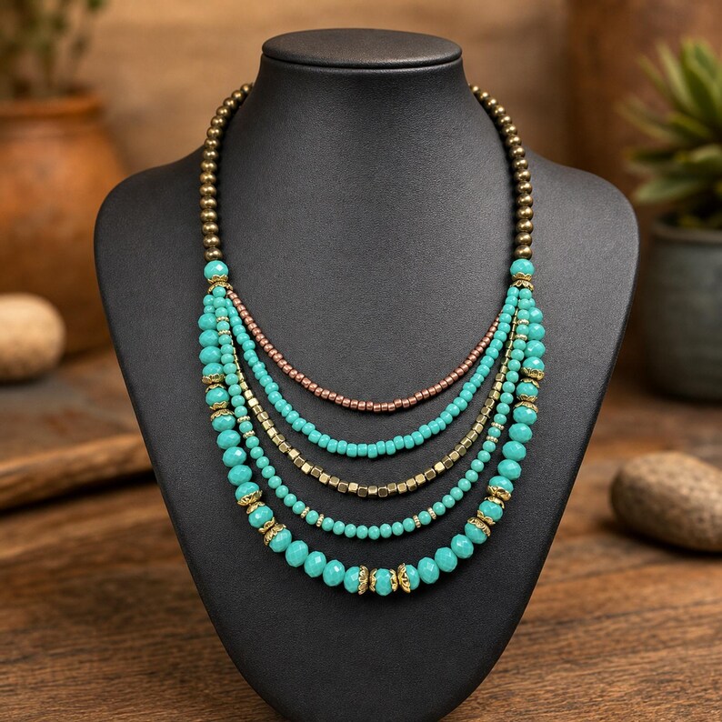 Orange and Gray Statement Beaded Necklace shown individually as a coordinating option for the mix and match necklace set