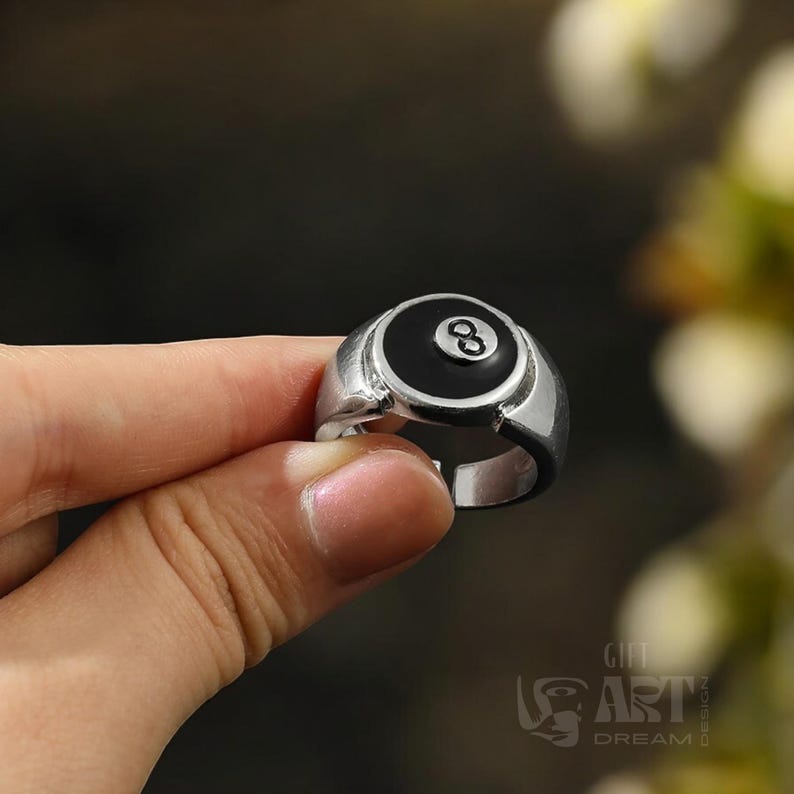 8 Ball Ring, Adjustable Stainless Steel Billiards Band image 1