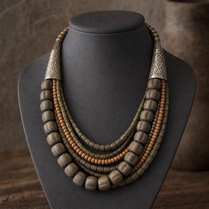 Rose Gold and Brown Statement Beaded Necklace shown individually as a coordinating option for the mix and match necklace set