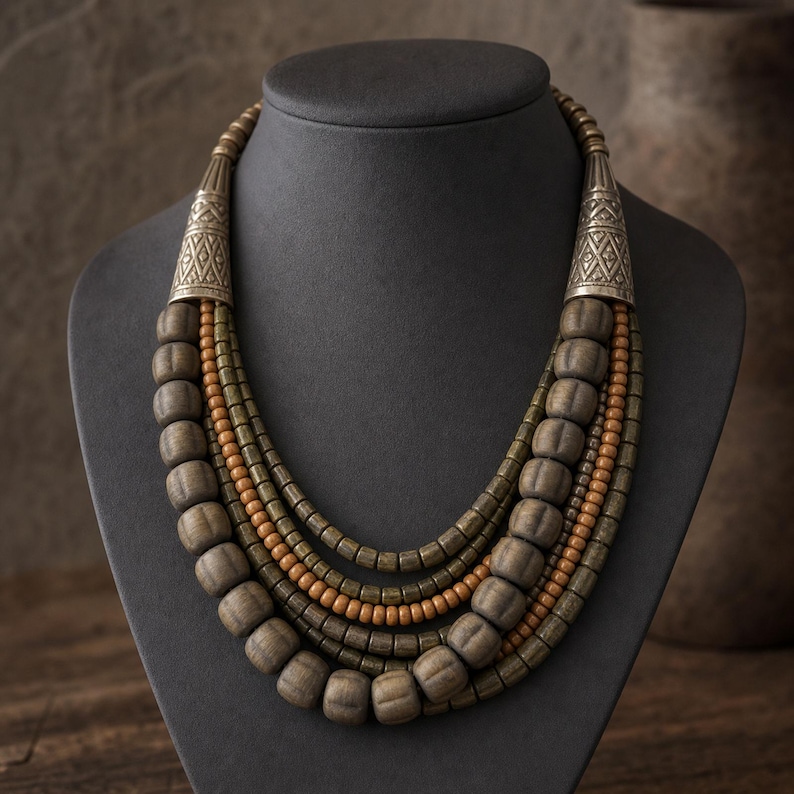 Rose Gold and Brown Statement Beaded Necklace shown individually as a coordinating option for the mix and match necklace set