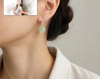 Artificial Hetian Jade Clip-On Earrings, 12mm Celadon Round Beads