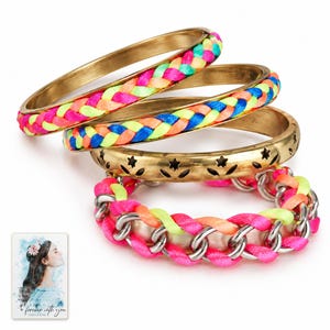 Colorful Woven Bracelet Set, shown against a light background. A sample personalized digital greeting card is shown alongside.