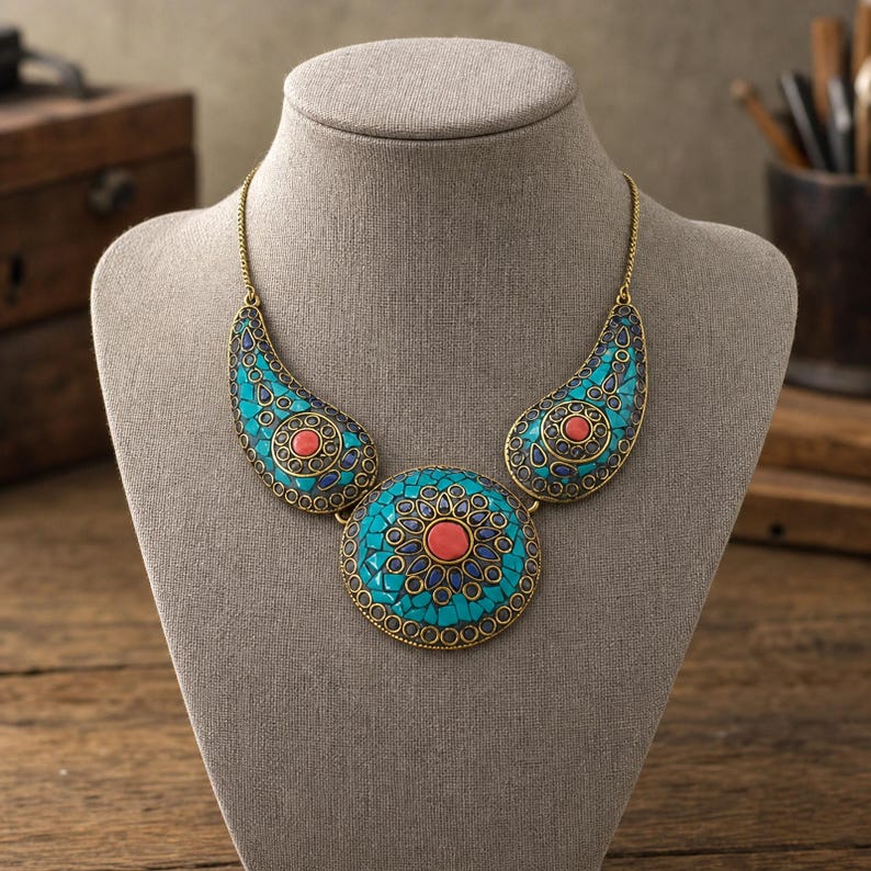 Silver and Gray Statement Beaded Necklace shown individually as a coordinating option for the mix and match necklace set