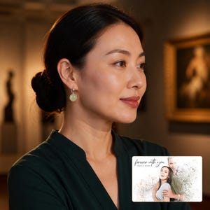Celadon Jade Look Ear Clips worn by an adult in a polished evening lifestyle scene.