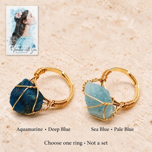 Blue Wire Wrapped Ring, variation comparison view. A personalized digital greeting card is shown alongside.