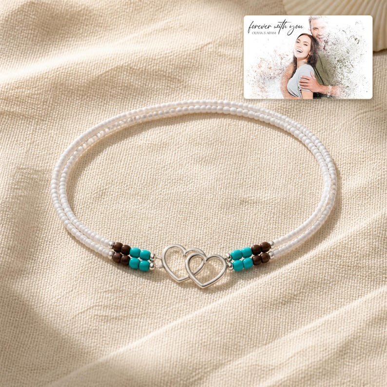 Tidal Hearts Beaded Anklet shown as the main Etsy hero photograph with a clear view of the complete design.