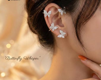 Set di orecchini a forma di farfalla scintillante, orecchini a cerchio in argento, senza piercing, regalo per gli innamorati
