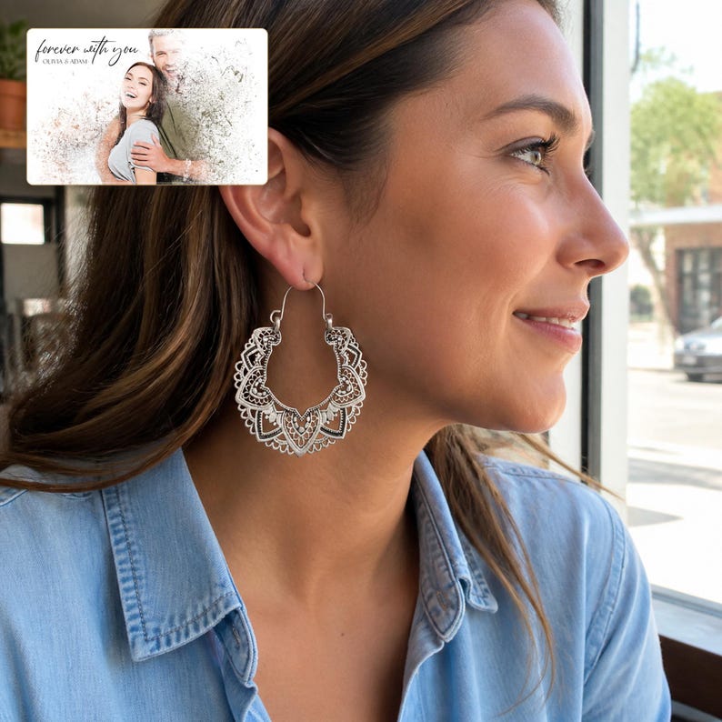 Antique Lace Boho Hoops shown as the main Etsy hero photograph with a clear view of the complete design.
