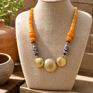 Orange and Brown Statement Beaded Necklace shown individually as a coordinating option for the mix and match necklace set