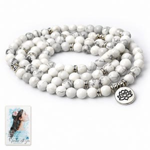 White Bead Wrap Bracelet, close-up of the details. A sample personalized digital greeting card is shown alongside.