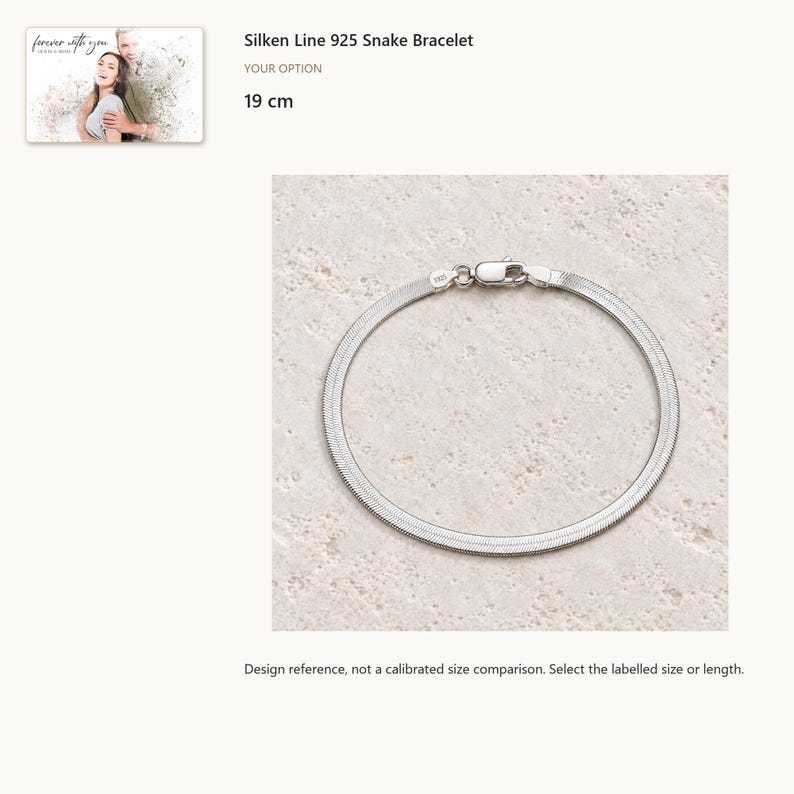 19 cm. 925 Sterling Silver Herringbone Bracelet. A personalized digital greeting card is shown. Select the pictured option when ordering.
