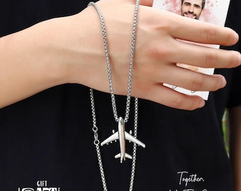 COLLAR DE AVIÓN Colgante de acero inoxidable Joyería de piloto Regalo Amantes de la aviación y Tarjeta personalizada