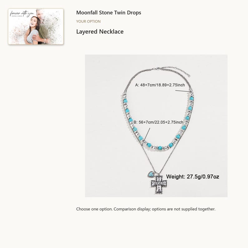 Cross necklace. Turquoise Tone Jewelry. A personalized digital greeting card is shown. Select the pictured option when ordering.