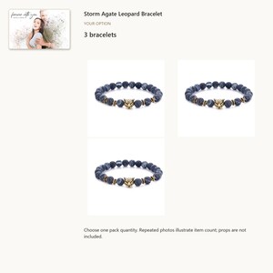 3 Bracelets. Gray Agate Bead Bracelet. A personalized digital greeting card is shown. Select the pictured option when ordering.