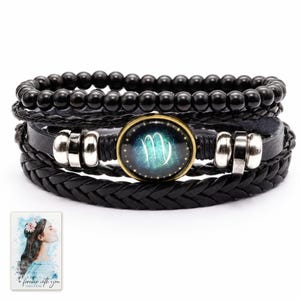 Zodiac Sign Bracelet, shown against a light background. A sample personalized digital greeting card is shown alongside.