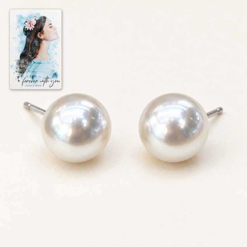 Pearl Style Earrings, catalog view. A personalized digital greeting card is shown alongside.