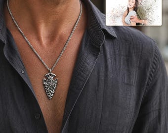 Nordic Arrowhead Necklace, Stainless Steel Engraved Pendant, 50cm or 70cm Chain