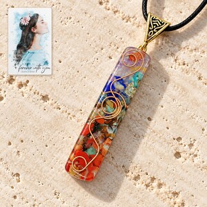 Colorful Bar Pendant Necklace, hero view. A personalized digital greeting card is shown alongside.