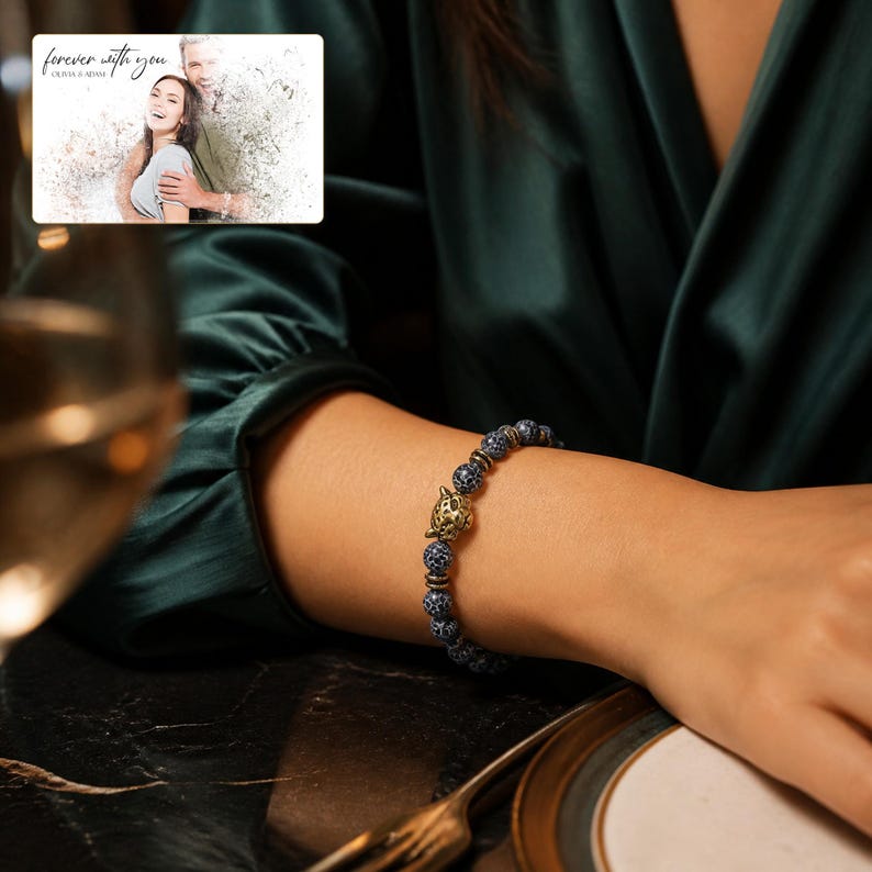 Storm Marbled Leopard Bracelet worn by an adult in a polished evening lifestyle scene.