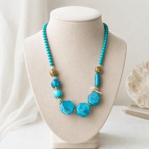 Blue and Silver Statement Beaded Necklace shown individually as a coordinating option for the mix and match necklace set