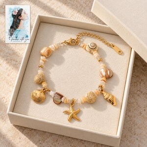 Shell Charm Bracelet, displayed in a presentation box. A sample personalized digital greeting card is shown alongside.