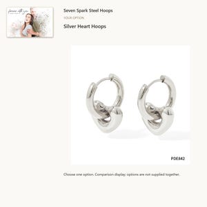 Silver tone heart. Charm Hoop Earrings. A personalized digital greeting card is shown. Select the pictured option when ordering.