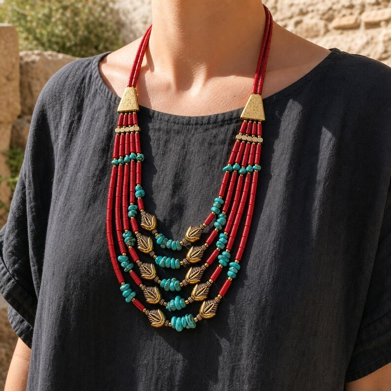 Three-piece handmade necklace set featuring brown and gray beaded necklace, gray and brown beaded necklace and gray and brown beaded necklace, displayed together to show the coordinated colors and beadwork