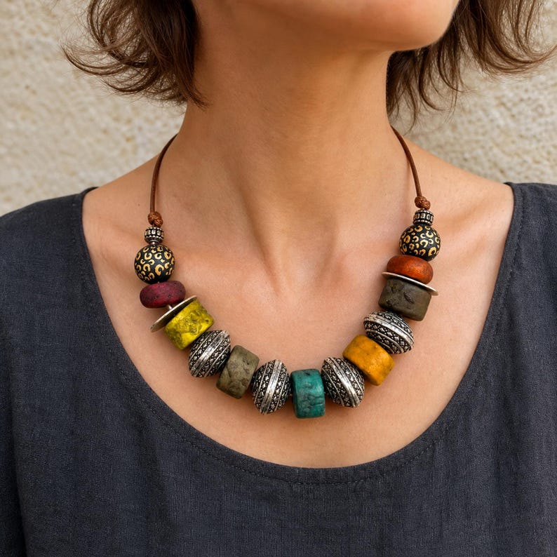 Three-piece handmade necklace set featuring brown and bronze beaded necklace, brown and silver beaded necklace and rose gold and bronze beaded necklace, displayed together to show the coordinated colors and beadwork