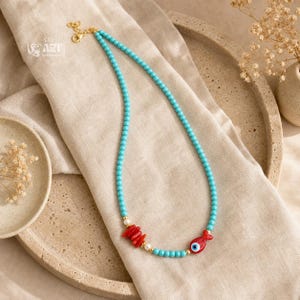 Red Evil Eye Beaded Necklace shown individually as a coordinating option for the mix and match necklace set