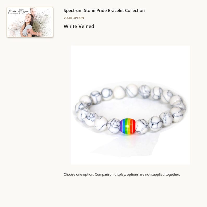 Style 4. Rainbow Bead Pride Bracelet. A personalized digital greeting card is shown. Select the pictured option when ordering.