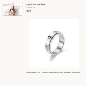 US 9. Silver Tone Stainless Steel Crystal Band. A personalized digital greeting card is shown. Select the pictured option when ordering.