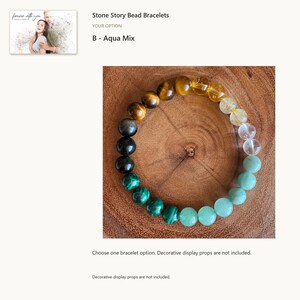 Multicolor round bead bracelet: B - Aqua Mix. One selected bracelet; decorative display props are not included. Optional digital greeting card shown.