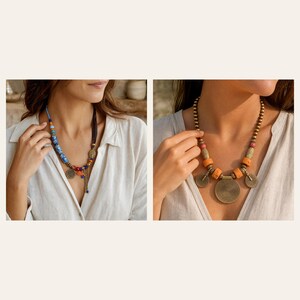 Beige och roséguldfärgat boho pärlhalsband, lager på lager hantverkssmycken 2 piece set