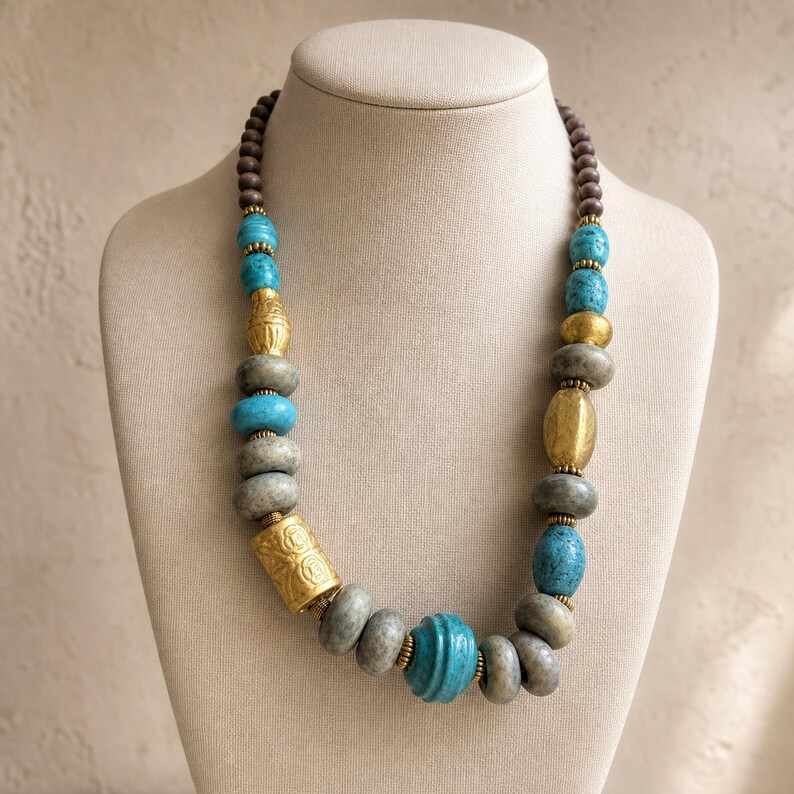Rose Gold and Gray Statement Beaded Necklace shown individually as a coordinating option for the mix and match necklace set