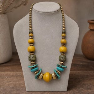 Rose Gold and Gray Statement Beaded Necklace shown individually as a coordinating option for the mix and match necklace set