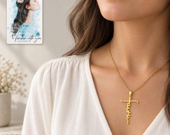 Personalise Faith Cross Necklace Set of 4, Two Gold Tone and Two Silver Tone