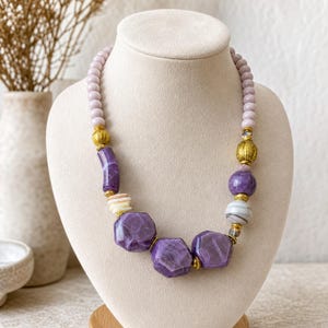 Silver and Brown Statement Beaded Necklace shown individually as a coordinating option for the mix and match necklace set