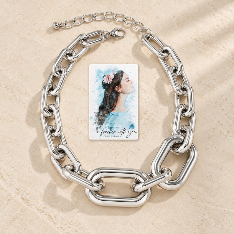 silver tone Arc Statement Choker shown as the main Etsy hero photograph with a clear view of the complete design. A personalized digital greeting card is shown alongside.