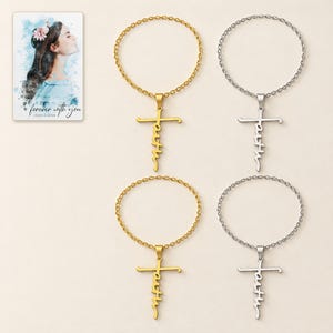 Faith Together Cross Necklace Set shown on a clean white catalog background for an unobstructed product view. A personalized digital greeting card is shown alongside.