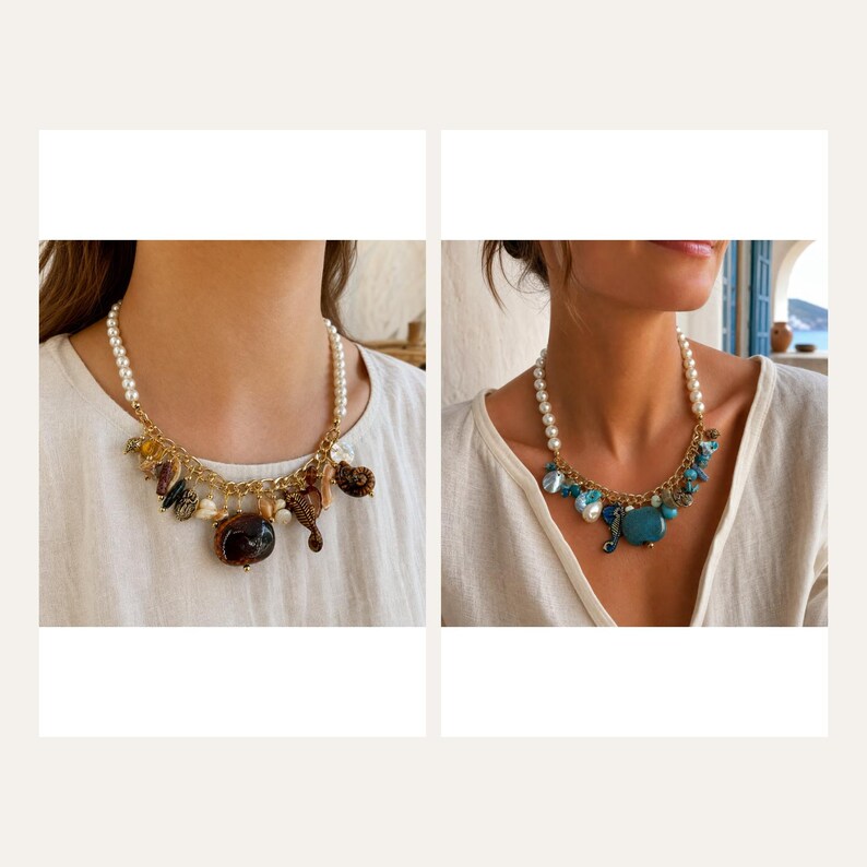 Bronze Tone and Brown Handmade Beaded Necklace, Layered Statement Jewelry 2 piece set