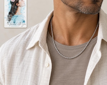 Rope Chain Necklace, Silver Tone Twisted Links, Personalise 50cm Length and 3mm Width