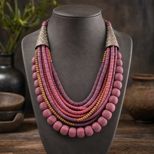 Rose Gold and Brown Statement Beaded Necklace shown individually as a coordinating option for the mix and match necklace set