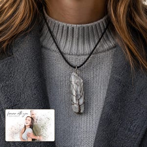 Tree Wire Pendant Necklace, worn lifestyle view, photo 5.