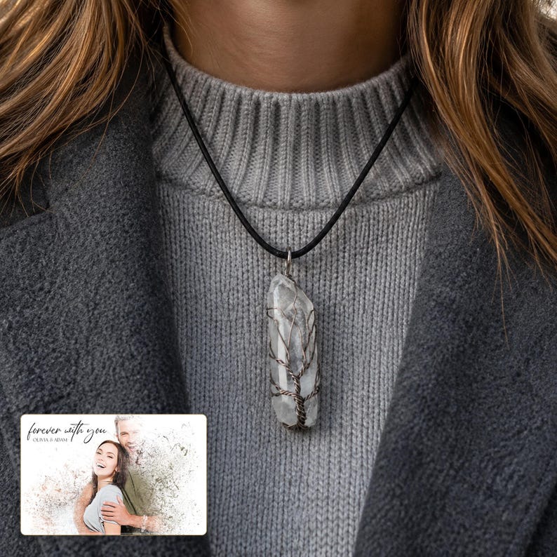 Tree Wire Pendant Necklace, worn lifestyle view, photo 5.