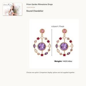 Round Chandelier. Colorful Rhinestone Drop Earrings. A personalized digital greeting card is shown. Select the pictured option when ordering.